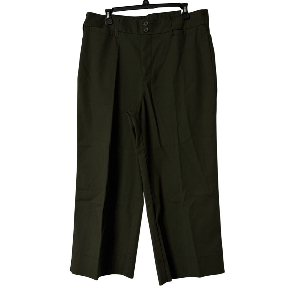 NWT Chicos Fly Front Casual Wide Leg Womens Green Cropped Pants Size 2.5 (14)